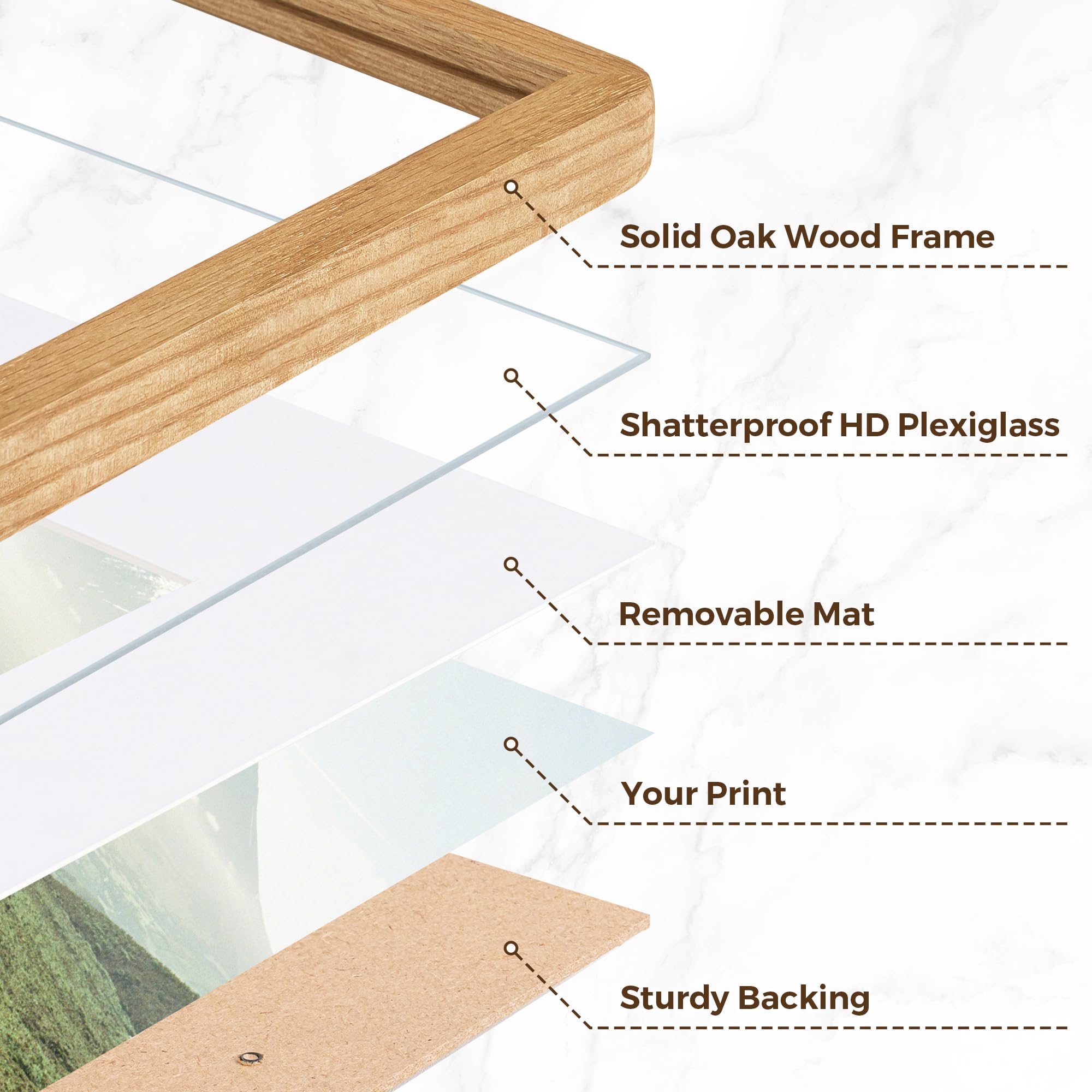 5x7 Picture Frame Set of 3, 5 by 7 Photo Frames for Wall & Tabletop Display, Solid Oak Wood Frames with Plexiglass, 5x7 Frame Ma